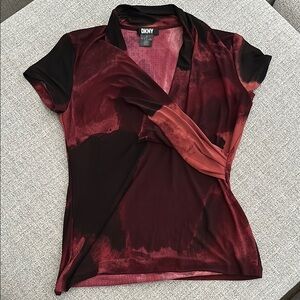 DKNY by Donna Karan Jersey Ruche Wrap Front V-Neck Short Sleeve Top